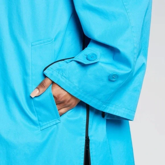 BALENCIAGA BLUE COTTON GABARDINE A-LINE TRENCH COAT W/BLACK ZIPPER ARM-HEMLINE 4 - Picture 4 of 16